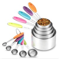 10PC Stainless Steel  Measuring Cups Spoons Set For Baking Tea Coffee Kitchen Tools With Silicone Handle
