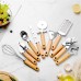 Stainless Steel Kitchen Tools Set Wooden Handle Can Opener Baking Set Pizza Peeler Cheese Knife Cooking Utensils Garlic Press Kitchen Gadgets